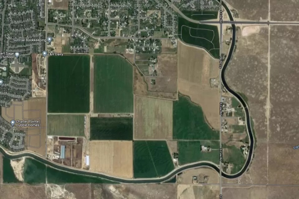 A satellite image of the location of Murio Farms in Boise, Idaho.